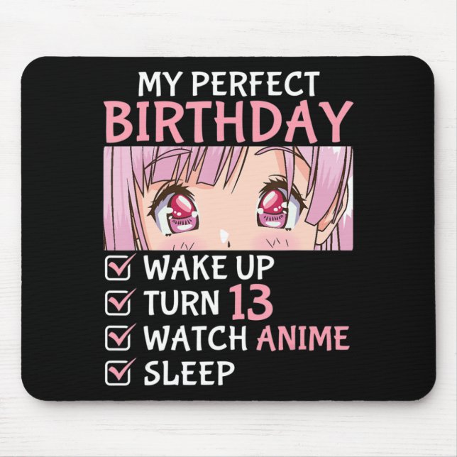 13th Birthday Watch Anime 13 Years Old Anime Teen  Mouse Mat (Front)