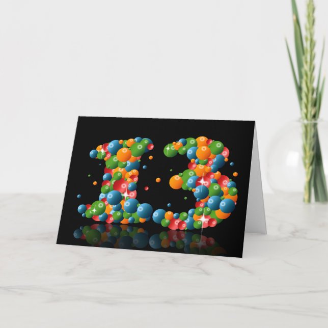 13th birthday with numbers formed from balls card (Front)