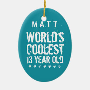 13th Birthday World's Coolest 13 Year Old Teal Z13 Ceramic Tree Decoration