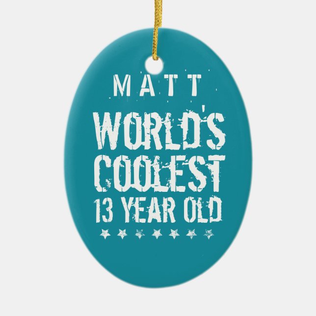 13th Birthday World's Coolest 13 Year Old Teal Z13 Ceramic Tree Decoration (Front)