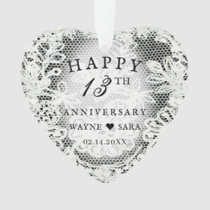13th Black + White Lace Wedding Anniversary Ornament