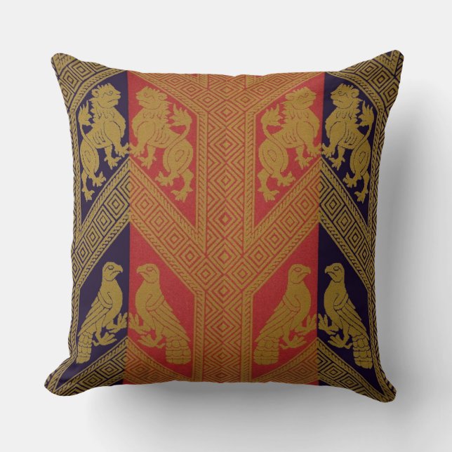 13th century heraldry print lions rampant and bird cushion (Front)
