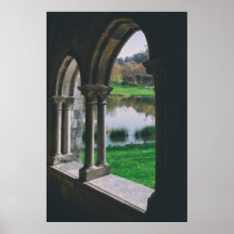 13th century Mediaeval gothic cloister by a lake