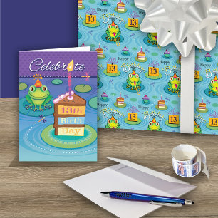 13th Cute Birthday Frog  Wrapping Paper Sheet
