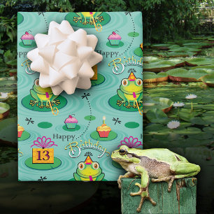 13th Cute Birthday Frog  Wrapping Paper Sheet