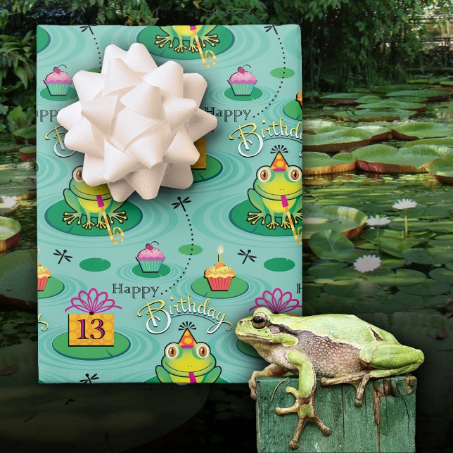 13th Cute Birthday Frog  Wrapping Paper Sheet (Creator Uploaded)