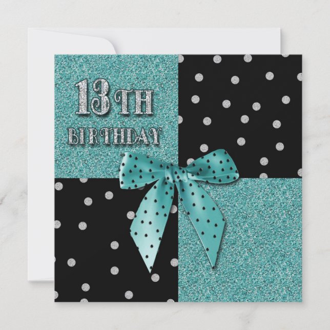 13TH GIRLY TEAL BIRTHDAY PARTY INVITATIONS (Front)