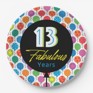 13th Happy Birthday Bright Graphic Balloon Paper Plate