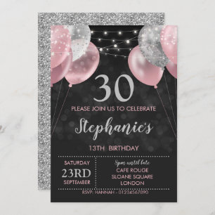 13th Invite Pink Silver Birthday Invitation