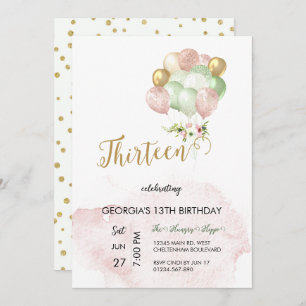 13th Invite Pink Silver Birthday Invitation