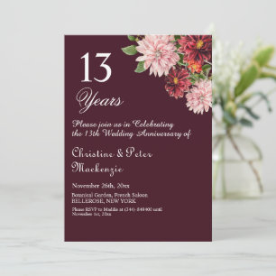 13th Lace Wedding Anniversary Burgundy Floral Invitation