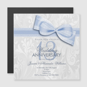 13th Lace Wedding Anniversary Damask and Faux Bow Magnetic Invitation