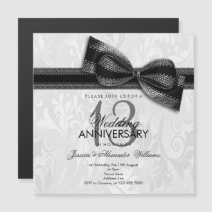 13th Lace Wedding Anniversary Damask and Faux Bow Magnetic Invitation