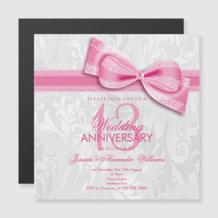 13th Lace Wedding Anniversary Damask and Faux Bow Magnetic Invitation