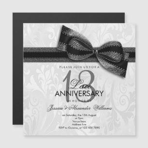 13th Lace Wedding Anniversary Damask and Faux Bow Magnetic Invitation
