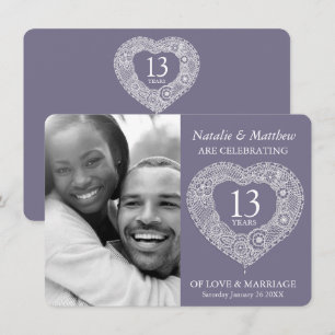 13th lace wedding Anniversary grey white Invitation