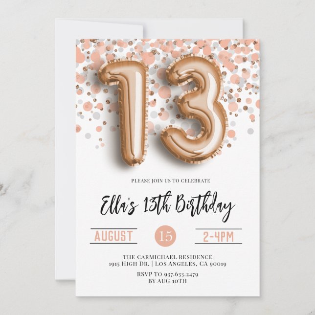 13th Rose Gold Birthday Invitation (Front)