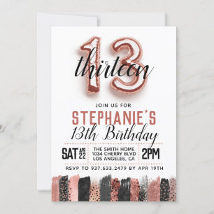 13th Rose Gold Birthday Invitation
