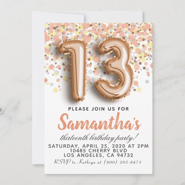13th Rose Gold Birthday Invitation (Front)