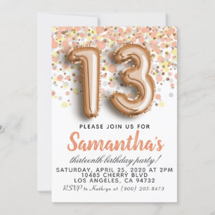 13th Rose Gold Birthday Invitation