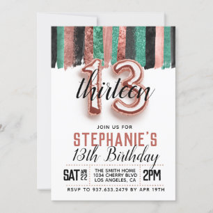 13th Rose Gold Birthday Invitation