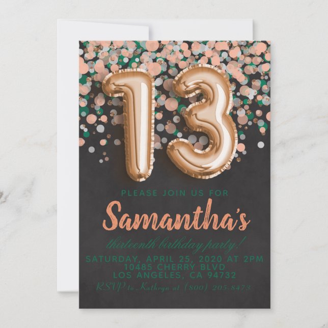 13th Rose Gold Birthday Invitation (Front)