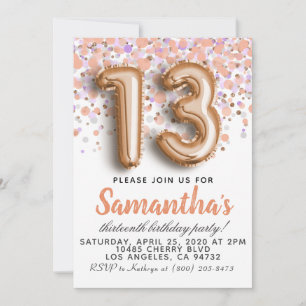 13th Rose Gold Birthday Invitation