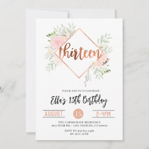 13th Rose Gold Birthday Invitation