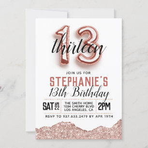 13th Rose Gold Birthday Invitation
