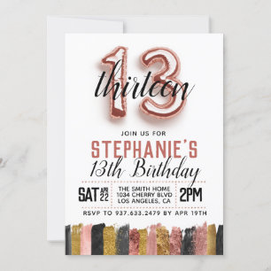13th Rose Gold Birthday Invitation