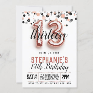 13th Rose Gold Birthday Invitation