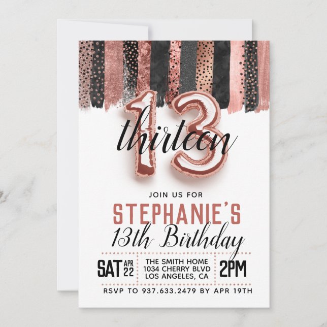 13th Rose Gold Birthday Invitation (Front)