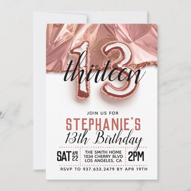 13th Rose Gold Birthday Invitation (Front)