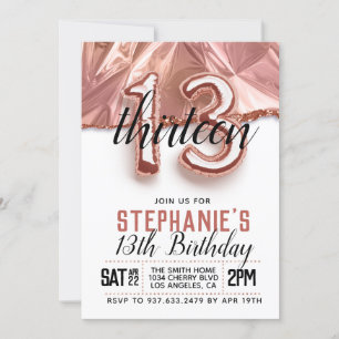13th Rose Gold Birthday Invitation