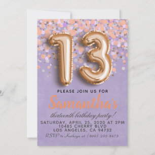 13th Rose Gold Birthday Invitation