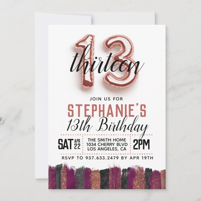 13th Rose Gold Birthday Invitation (Front)