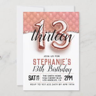 13th Rose Gold Birthday Invitation
