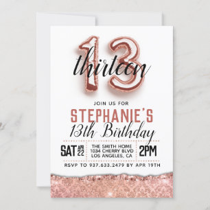 13th Rose Gold Birthday Invitation
