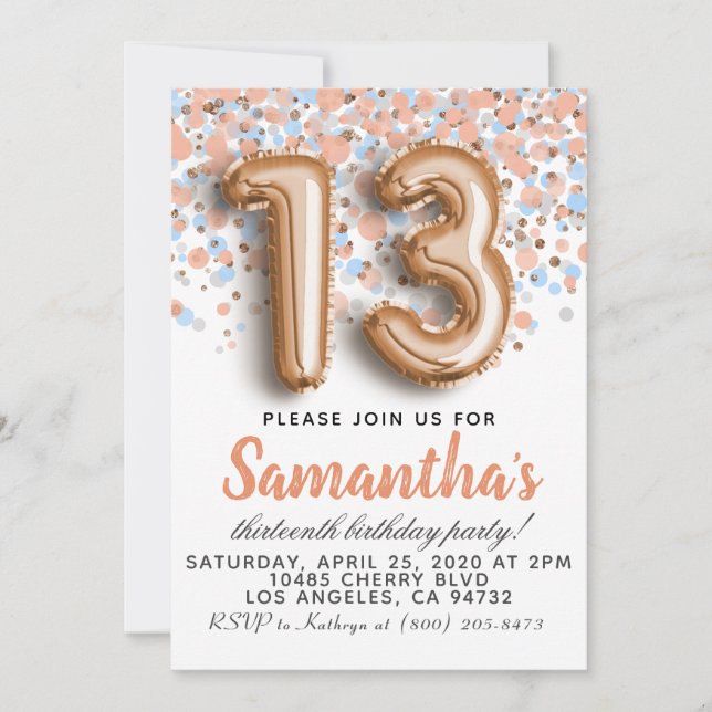 13th Rose Gold Birthday Invitation (Front)