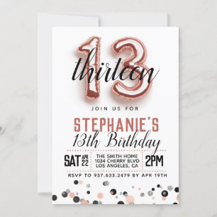 13th Rose Gold Birthday Invitation