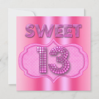 13th Sweet 13 Birthday Party Pink Polka Dots Invitation