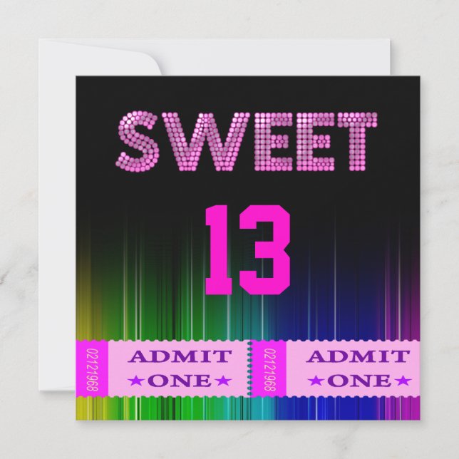 13th Sweet 13 Birthday Party Tickets Fun Invitation (Front)