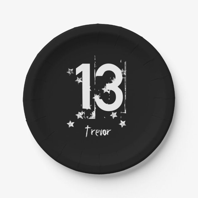 13th Teen Birthday Grunge Letters Stars C13Z1 Paper Plate (Front)