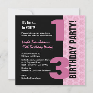 13th Teen Birthday Modern Mint and Black G400 Invitation