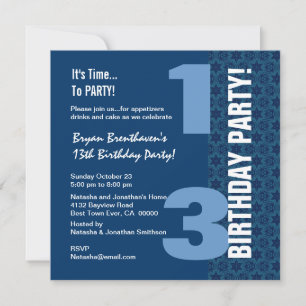 13th Teen Birthday Modern Navy Blue Stars G401 Invitation