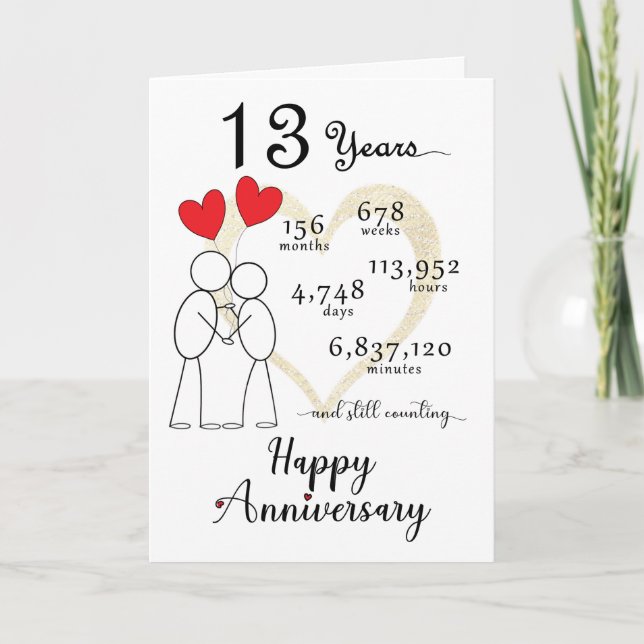 13th Wedding Anniversary Card with heart balloons (Front)
