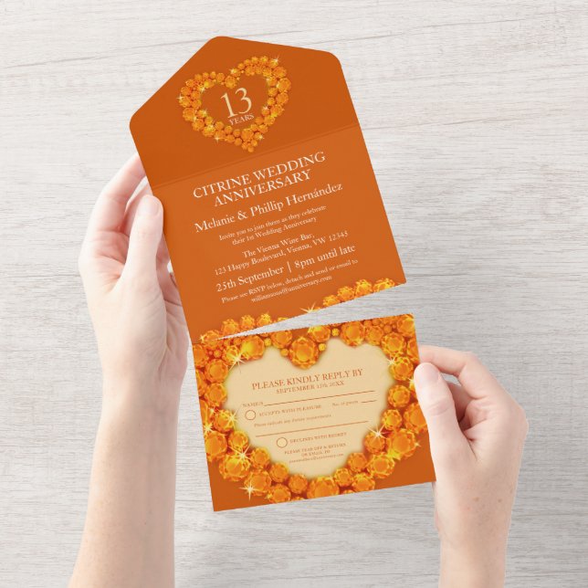 13th wedding anniversary citrine orange all in one invitation (Tearaway)