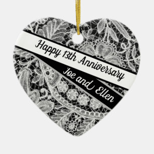 13th Wedding Anniversary, Lace Anniversary Ceramic Tree Decoration