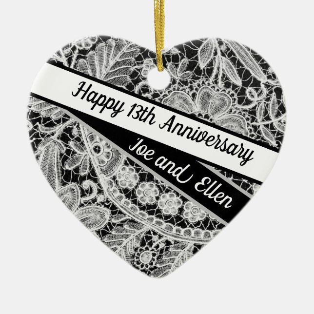 13th Wedding Anniversary, Lace Anniversary Ceramic Tree Decoration (Front)
