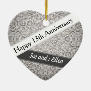 13th Wedding Anniversary, Lace Anniversary Ceramic Tree Decoration